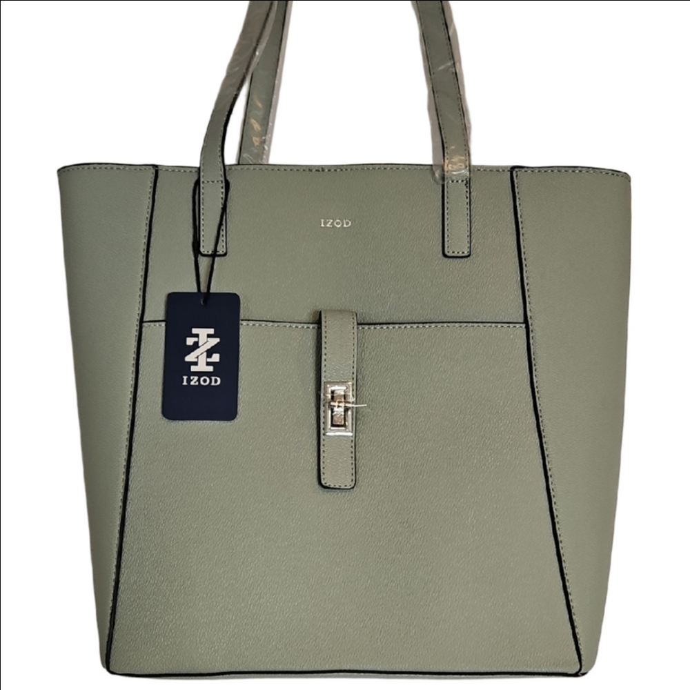 IZOD Sage Tote Bag INV01071 Vegan NWT & Dust Bag Zip Close & Pockets